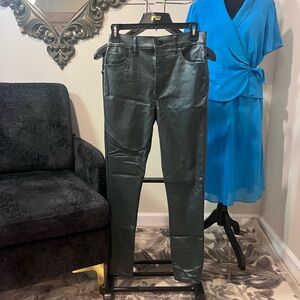 Express Metallic Forest Green Straight Pants